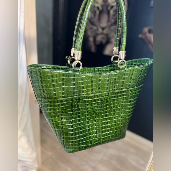 💚🐊BRAHMIN RACING GREEN LA SCALA GENUINE LEATHER STUNNING SWEETHEART TOTE🐊💚 - Picture 8 of 17